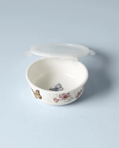 Vista 3 de Plato con divisiones Lenox, con dibujo de mariposas en la pradera, 9 pulgadas, Recipiente para servir y guardar, redondo, Blanco