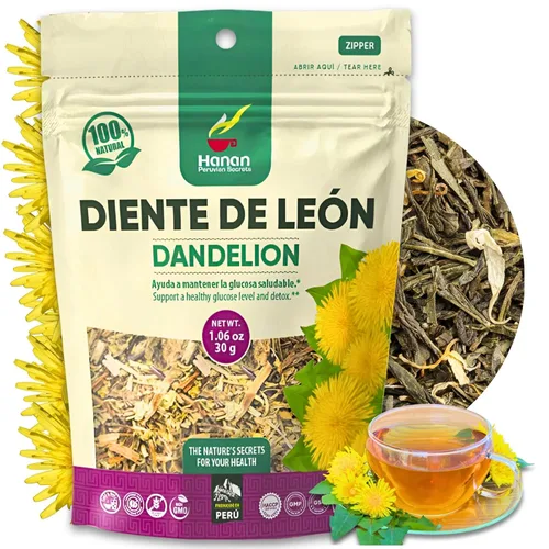 Hanan Té de raíz de diente de león de hoja suelta – Té de hierbas Diente de León 100% natural de Perú, infusión sin cafeína para apoyo digestivo,