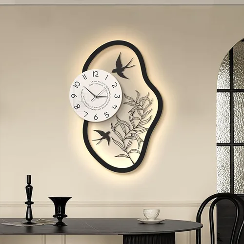 Vista 4 de Silent Modern Wall Clock with Pendulum, Living Room Wall Clock Numerals Battery Operation Wall Clocks for Living Room Bedroom(Black)