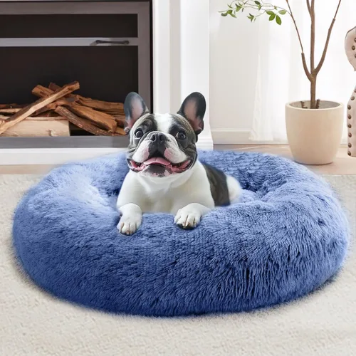 Vista 300 de JOLLYVOGUE Cama Calmante para Perros Pequeños - Cama para Perros Pequeños en Forma de Dona Lavable de 23 Pulgadas para Gatitos y Cachorros, Camas