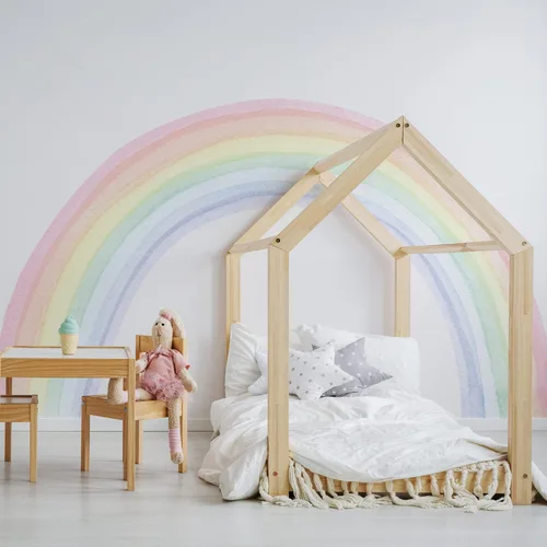 Vista 9 de funlife Calcomanías de Pared de Tela Grandes de Medio Arcoíris Despegar y Pegar para Dormitorio de Niñas, Golden Shores Coco