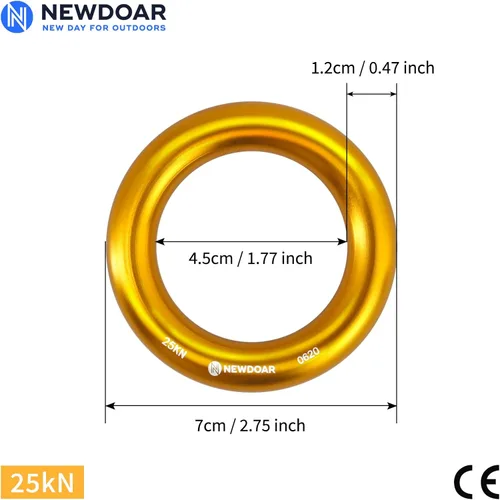 Vista 2 de NewDoar Rappel Ring 25kN Oro Grande O-Ring Cuerda Conector para Escalada Arborista Rescate Hamaca y Slackline