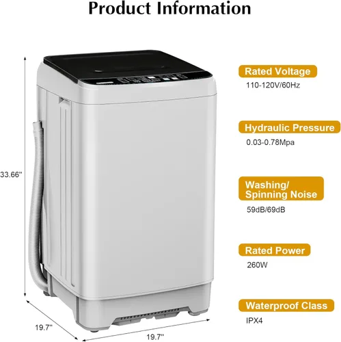 Vista 5 de Lavadora portátil de 17.7 libras, lavadora portátil completamente automática para apartamentos, 10 programas de lavado, lavadoras pequeñas para Oro