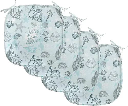 Vista 136 de Lunarable Juego de 4 cojines de asiento para silla, diseño de pétalos de flores de iris florecientes, arte de forma desgastada, acolchado de asiento