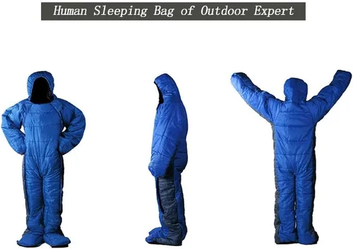 Vista 2 de Saco de dormir humano grande de 72 pulgadas, diseño de apertura de pie con cremallera, tamaño libre, sudadera con capucha ultraligera, abrigo