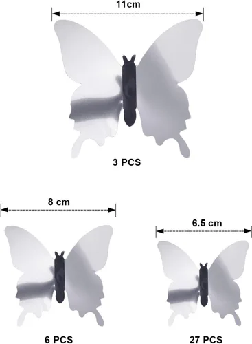Vista 3 de 48 calcomanías 3D, espejadas, de mariposa, adhesivos para pared, para manualidades, decoración de pared para el hogar, 3 tamaños Negro