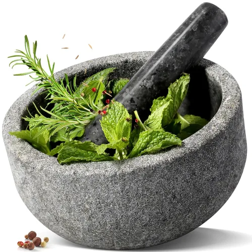 Vista 12 de Koville Juego de mortero y mortero de mármol, tazón de molinillo de 5 a 1.5 tazas para guacamole, salsa, trituradora de píldoras, especias, hierbas