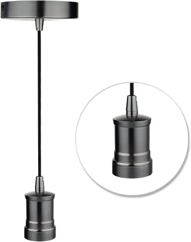Lámpara colgante negra plateada estilo industrial, lámpara de techo de perlas ahumadas, enchufe de luz individual, toldo de 4.75 pulgadas, cable de