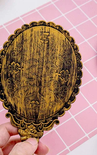 Vista 3 de JOONOR Espejo de mano con asa, vintage compacto para maquillaje personal, espejo de mano, espejo victoriano de 9.8 x 4.5 pulgadas