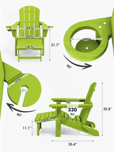 Vista 2 de KINGYES Silla Adirondack plegable ajustable con otomana, silla reclinable Adirondack HDPE con reposapiés, Apple