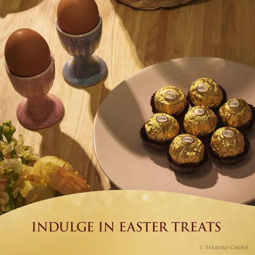 Vista 3 de Ferrero Rocher, 13 unidades, chocolate con leche gourmet de avellana, dulces envueltos individualmente para regalar en una caja en forma de conejo