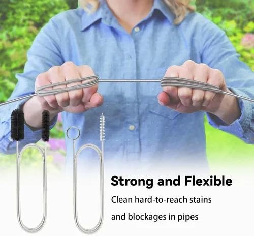 Vista 4 de Cepillo de drenaje flexible, limpiadores de tuberías de manguera de doble extremo de 66 pulgadas de largo y cepillo de limpieza de tubos de 58