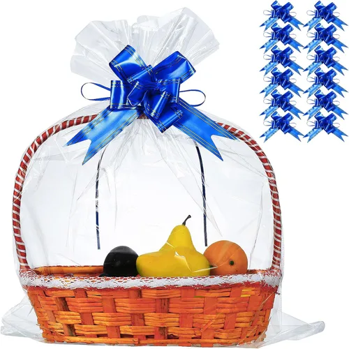 Vista 9 de 30 paquetes de bolsas de celofán de 32 x 40 pulgadas para cesta, bolsas de celofán transparentes extragrandes gigantes, bolsas de celofán