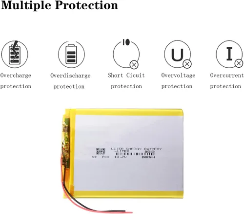 Vista 4 de Batería recargable del ion del polímero de litio del litro 3.7V 2500mAh 3070100 Lipo con dos líneas