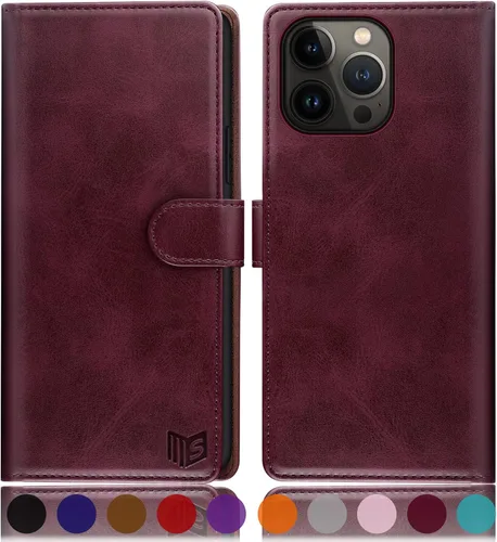 Vista 16 de SUANPOT Funda tipo cartera para iPhone 14 Pro de 6.1 pulgadas con bloqueo RFID, tarjetero y tarjetero, funda protectora de piel sintética con tapa