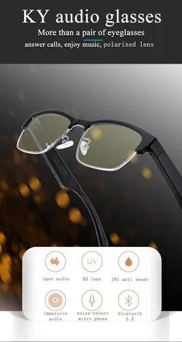 Vista 3 de Lentes Bluetooth AI, nuevos lentes de audio inteligentes inalámbricos Bluetooth con altavoces, lentes inteligentes de entretenimiento