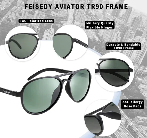 Vista 3 de FEISEDY Gafas de sol polarizadas piloto hombres TR90 marco flexible TAC lentes 70S clásico B2608