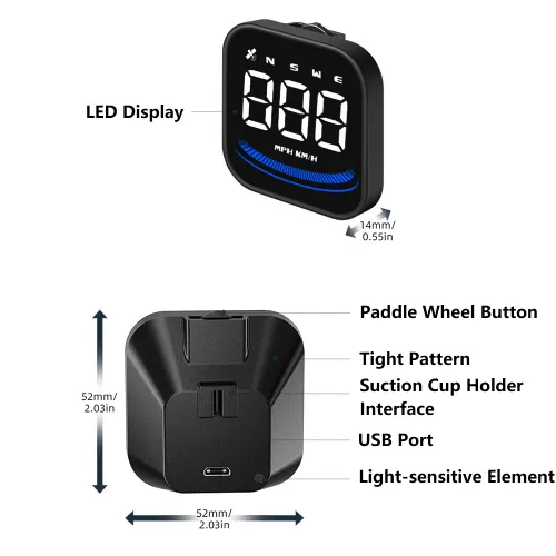 Vista 8 de Riloer Coche Head-Up Display Coche al aire libre Off-Road GPS Guía de velocidad HD Digital GPS Velocímetro HUD Head-Up Display GPS Universal