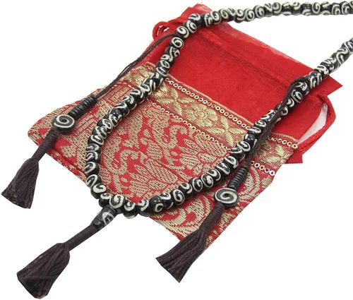 Vista 3 de DharmaObjects tibetano yogui oscuro hueso espiral 108 cuentas Mala collar contador libre de seda bolsa
