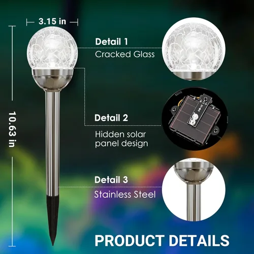 Vista 2 de Solpex - Luces solares de jardín para exteriores, paquete de 3 unidades, multicolor, cambio de color y blanco, 2 modos, bola de vidrio alimentada