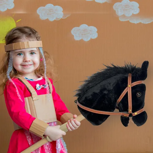 Vista 4 de Nature Bound Caballo de palo Caballo en un palo con efectos de sonido – Poni de peluche hecho a mano para niños pequeños y niños Mango de madera