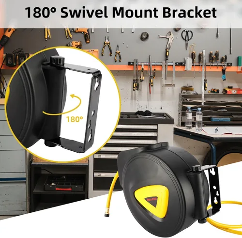 Vista 6 de 8MILELAKE Carrete de manguera de aire retráctil de rebobinado automático para montaje en pared, herramienta para compresor de aire, 33 pies x 5/16