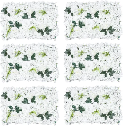Vista 30 de Paneles de pared de flores artificiales de 16 x 24 pulgadas, tapetes de pared de flores de seda para jardín al aire libre, patio, valla, valla de 4