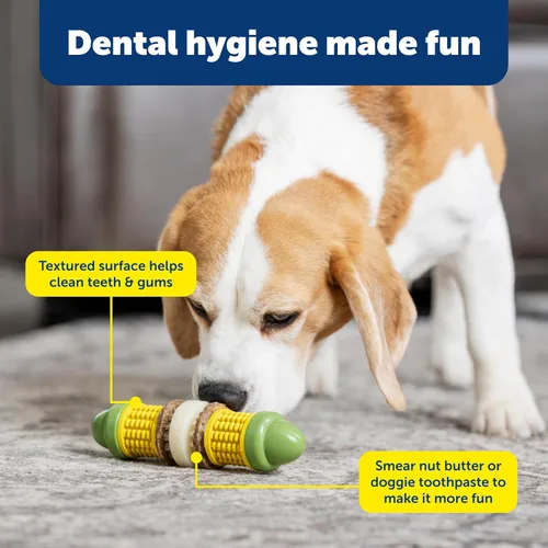 Vista 4 de PetSafe Busy Buddy Cravin' Corn - Juguete ajustable de alimentación lenta con anillos recargables para golosinas - Limpia dientes y encías, cura