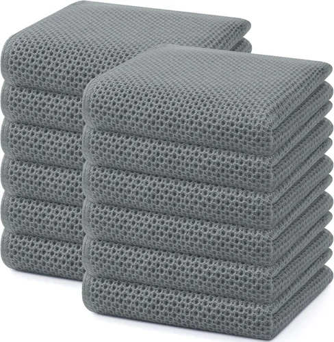 Vista 482 de Homaxy Paños de cocina de 100% algodón con tejido de gofre, ultra suaves, absorbentes, de secado rápido, 12 x 12 pulgadas, paquete de 6, amarillo