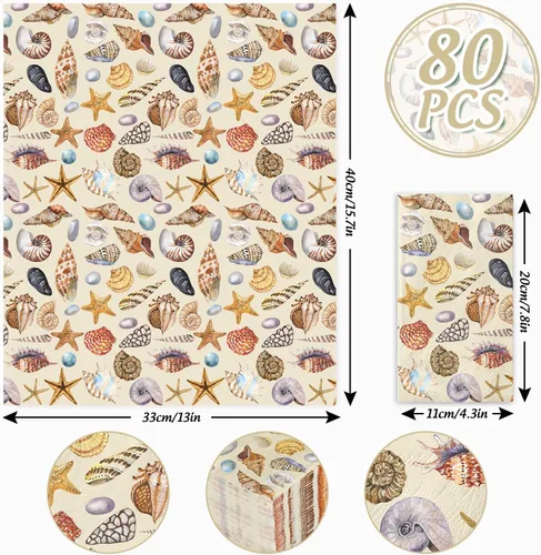 Vista 2 de AnyDesign - 80 servilletas de papel desechables con conchas marinas bajo el mar, servilletas de mano para cena de verano en el océano para piscina
