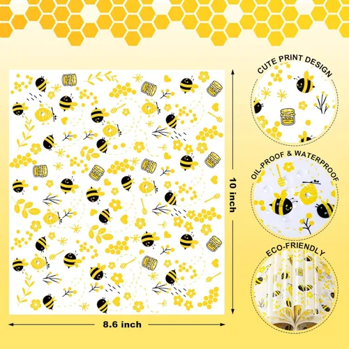 Vista 3 de 100 piezas de hojas de papel encerado para alimentos, papel encerado de Bee Day, envoltorios de sándwich, envoltorios para delicatessen