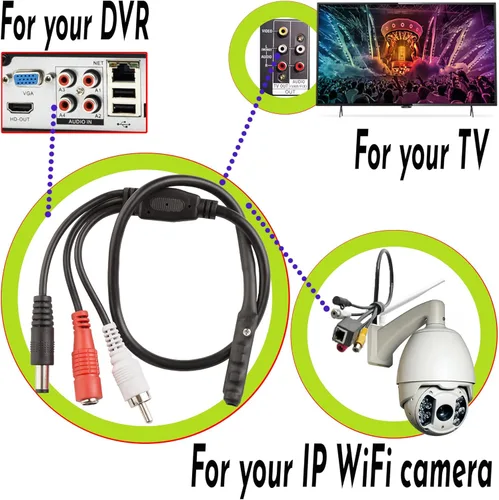 Vista 3 de Micrófono CCTV para cámara de seguridad IP: Audio Vigilancia RCA con preamplificador de alta sensibilidad Dispositivo de recogida amplificado