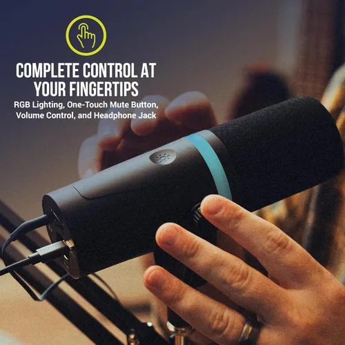 Vista 3 de Wayfinder Supply Co. USB/XLR Dynamic Microphone with RGB Mute, 360° Boom Arm, and Noise-Canceling Clarity, Perfect for Gaming, Streaming