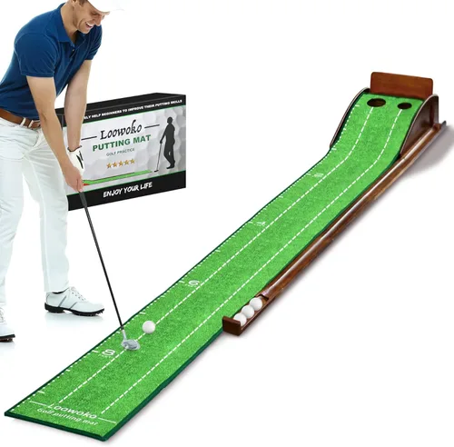 Loowoko Putting Green para interiores con retorno de pelota, equipo de entrenamiento de práctica de golf, tapete de putting para oficina en casa,