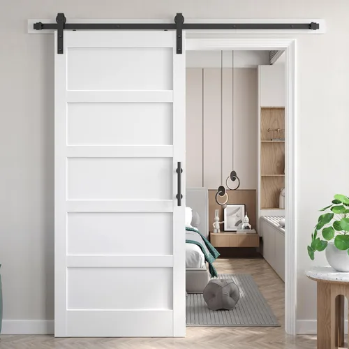 Vista 34 de Puerta de granero doble de 18x84 pulgadas blanca de Fredbeck con kit de herraje de puerta de granero de 6.6 pies incluido, con MDF y madera