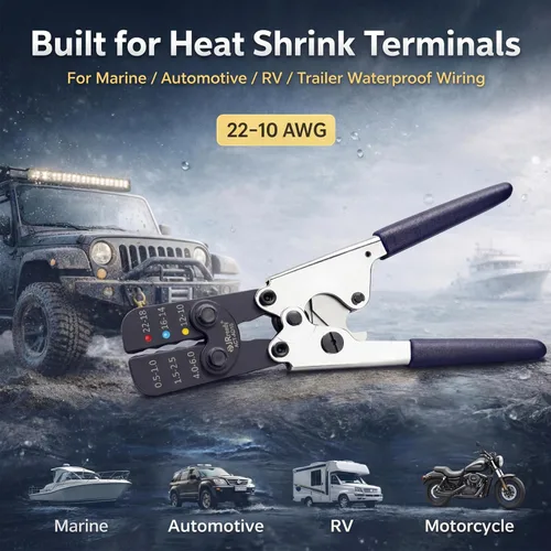 Vista 2 de JRready ACT-AD10 - Herramienta de crimpado de trinquete, crimpadora de cables de 22 a 10 AWG para conectores a tope termorretráctiles y terminales