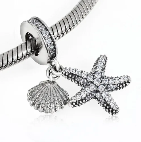 Vista 3 de Abalorio de plata de ley 925 con diseño de estrella de mar del océano y mar con diseño de estrella de estrella de aniversario para pulsera Pandora