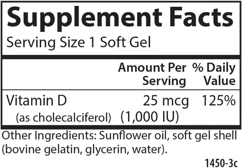 Vista 4 de Carlson - Vitamina D3, 1000 UI (25 mcg), salud ósea, salud muscular, colecalciferol, suplementos de vitamina D, geles blandos de vitamina D3, 60