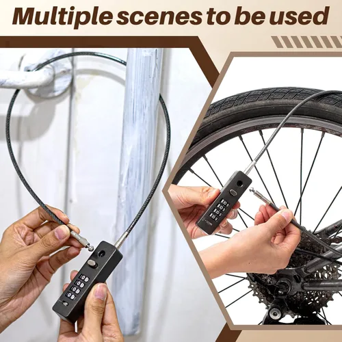Vista 4 de Hicarer 4 cerraduras de cable de 23-3/5 pulgadas de longitud con combinación de 4 dígitos de bloqueo de seguridad reiniciable para bicicletas