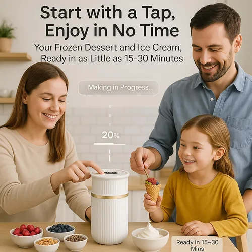 Vista 6 de USB-C Rechargeable Portable Ice Cream Maker 0.4 Qt,Cordless Gelato, Sorbet & Frozen Yogurt Machine, Mini Homemade Dessert Maker for Couples, Dorm