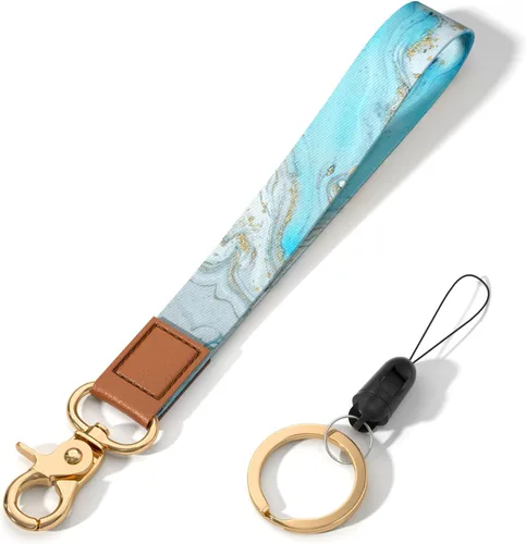 Vista 32 de Llavero con cordón de muñeca, linda correa de muñeca portallaves para mujeres y hombres, llaves de coche, tarjetas de identificación, billetera