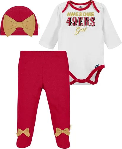 Vista 31 de NFL Conjunto de enterizo, pantalón con pies y gorro de 3 piezas para bebé niña