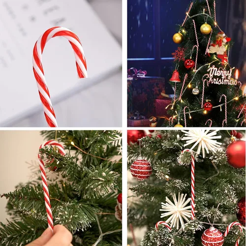 Vista 3 de 32 adornos navideños de bastón de caramelo de plástico para colgar en el árbol de Navidad, decoraciones para manualidades de Navidad, decoración