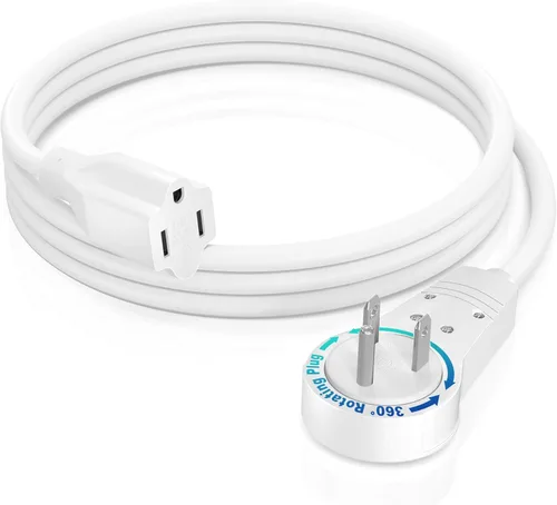 Vista 16 de Maximm Cable de extensión de enchufe plano giratorio de 360° de 1 pie, cable de 3 clavijas con conexión a tierra de 16 AWG, color negro, certificado