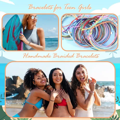 Vista 3 de Brazaletes impermeables de cuerda, para verano, con ola, brazalete para amistad, hecho a mano, para niña
