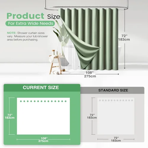 Vista 574 de Cortina de ducha de tela Dynamene verde oscuro - Cortinas de baño de tela de nido de abeja texturizadas resistentes, juego de cortinas de baño