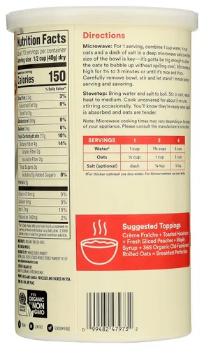 Vista 5 de 365 by Whole Foods Market - Avena Old Fashioned Rolled Oats, 18 onzas