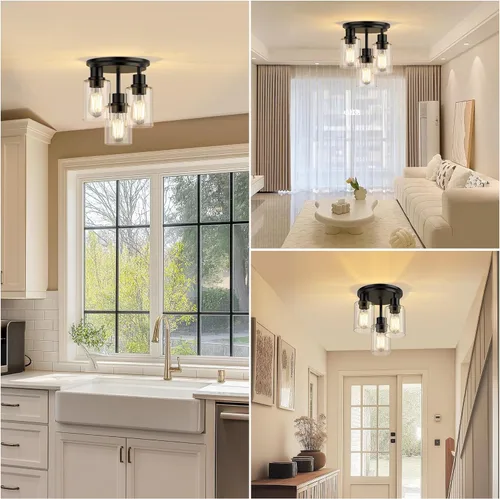 Vista 9 de ROTTOGOON Lámpara de Techo Semiempotrada, Luminarias de Techo Pegadas al Techo, Luminarias de Techo de Cocina de 3 Luces con Pantallas de Vidrio