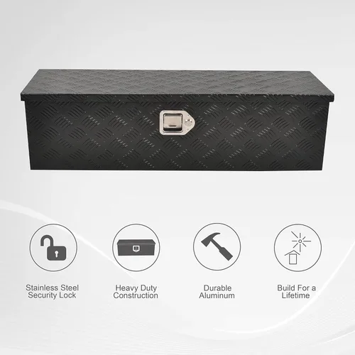 Vista 5 de Caja de herramientas de aluminio resistente de 39 pulgadas, caja de herramientas para camioneta, automóvil, remolque, al aire libre, caja de Negro