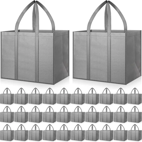 Vista 12 de Hillban Paquete de 30 bolsas de comestibles reutilizables a granel resistentes grandes bolsas de compras lavables plegables con asas